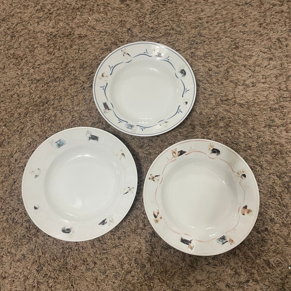 Set of 3 Yorkshire Terrier Yorkie Dog Ceramic Danbury Mint Pasta Soup Bowls